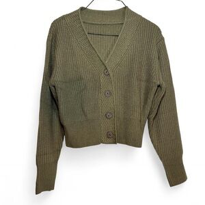 Army Green Cropped Cardigan